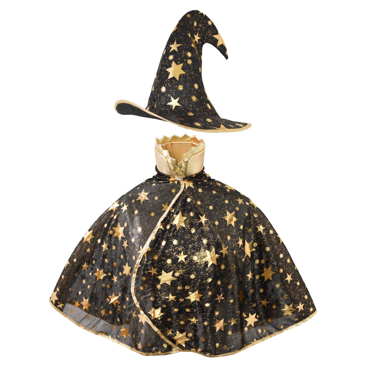 AOKAOK Kids Wizard Cape and Hat Set, Halloween Magician Cloak with Gold Star Print, Costume for Boys & Girls, Cosplay Dress up