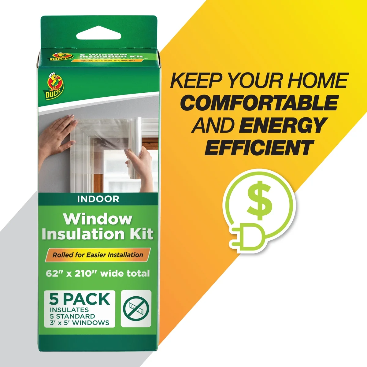 Duck Brand, 62 Inch X 210 Inch Window Insulation Film Kit, Insulates Up To 5 Windows, Crystal Clear