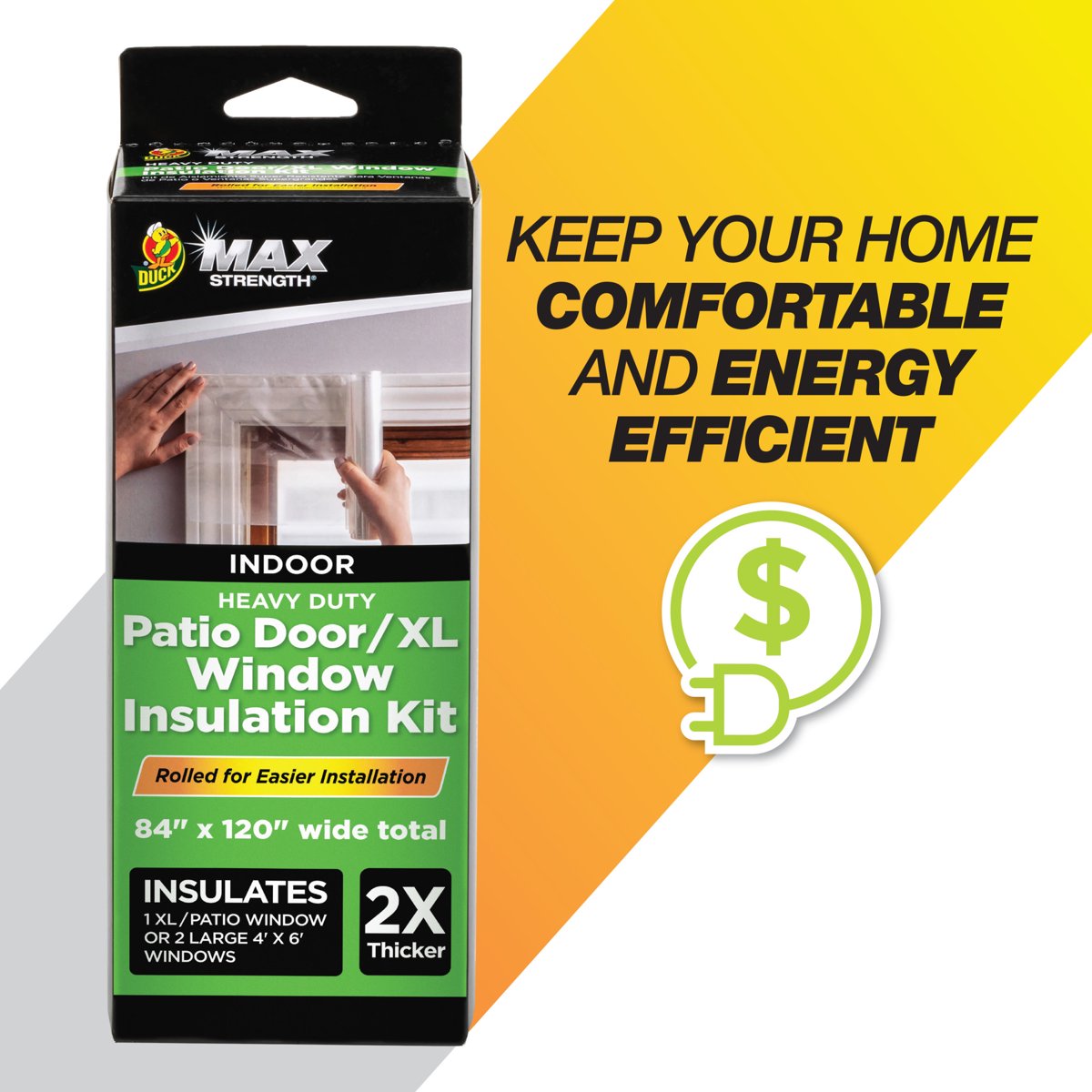 Duck Brand, 84 Inch X 120 Inch Max Strength Window Insulation Film Kit, Patio Doors Or Xl Windows, Crystal Clear