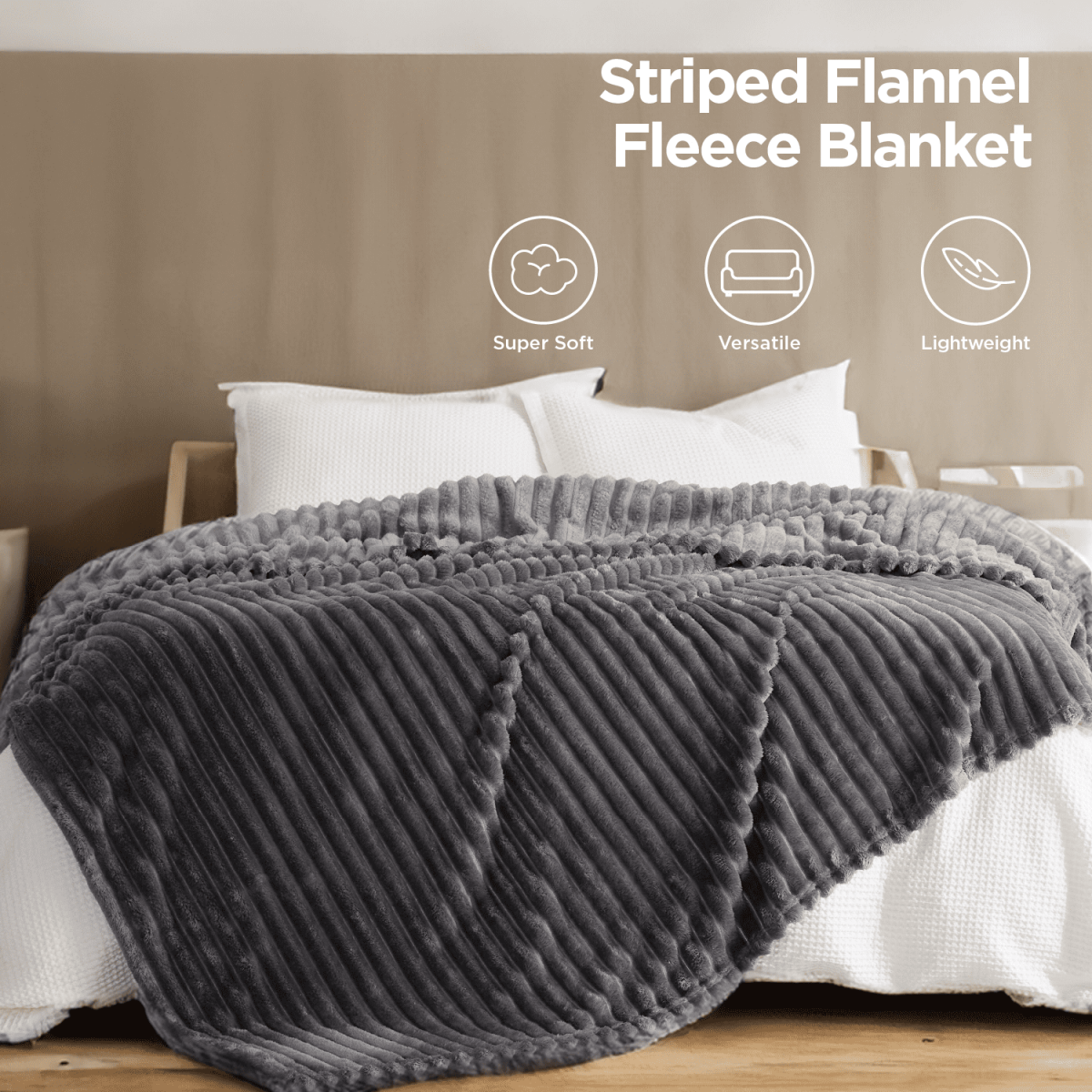 U by Bedsure Grey Fleece Queen Blanket for Couch - Super Soft Cozy Blankets for Women, Girls, 90x90 inches