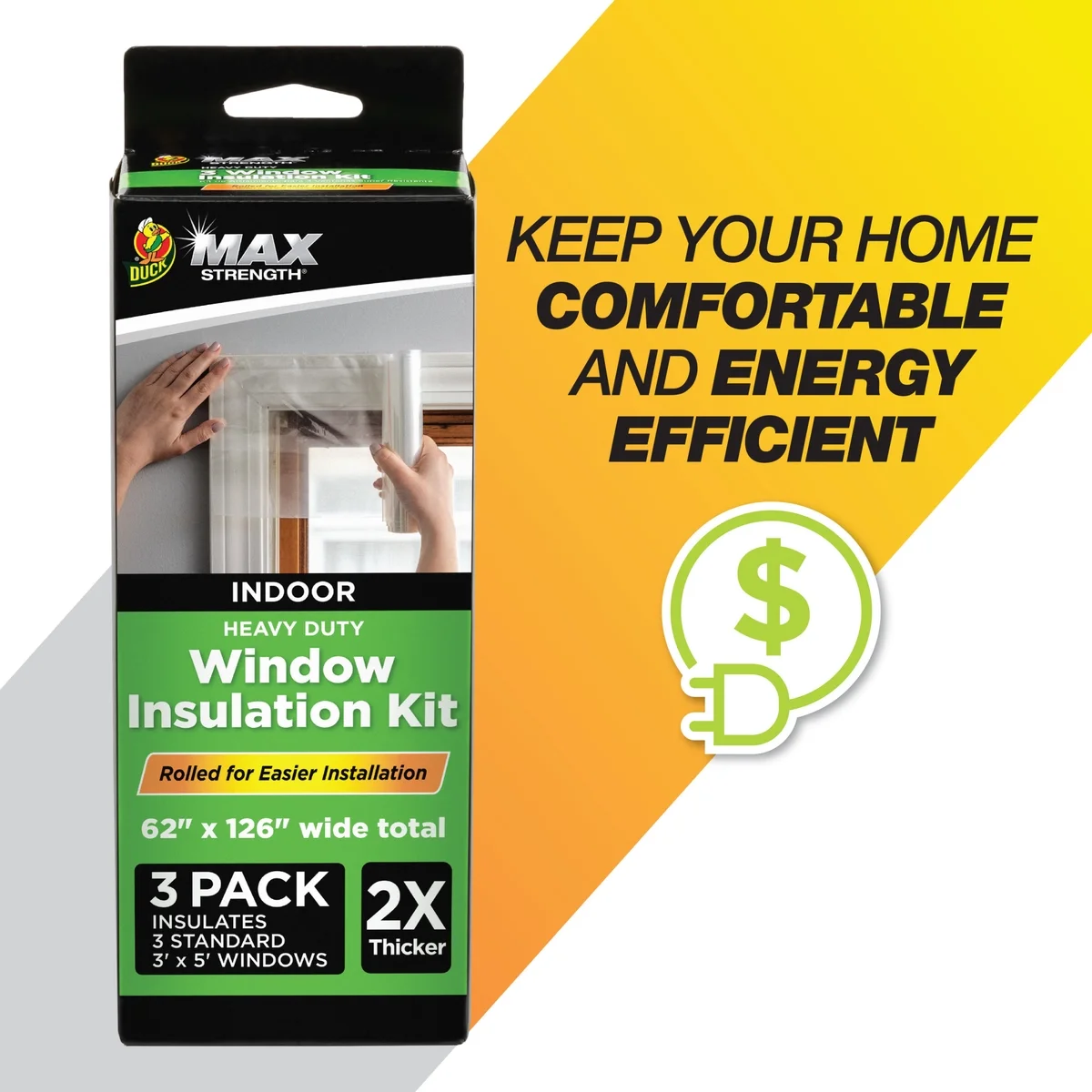 Duck Brand, 62 Inch X 126 Inch Max Strength Window Insulation Film Kit, 3 Pack, Crystal Clear