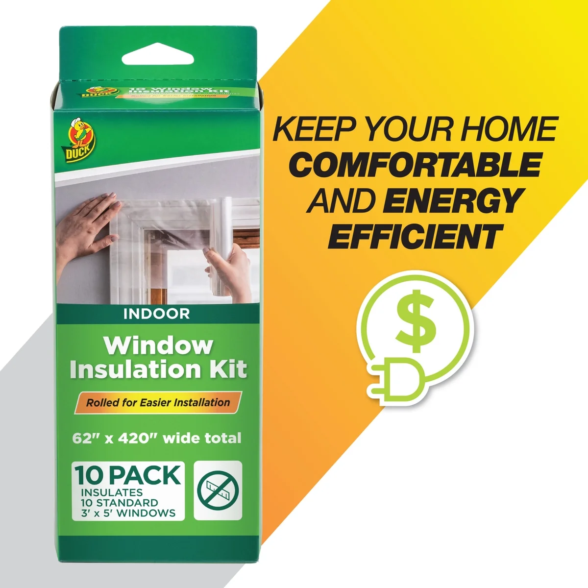 Duck Brand, 62 Inch X 420 Inch Window Insulation Film Kit, Up To 10 Windows, Crystal Clear