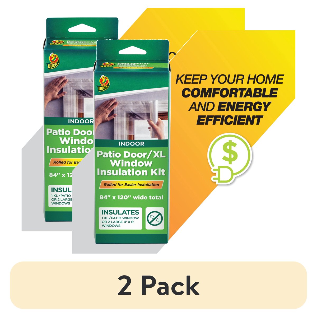 (2 pack) Duck Brand, 84 Inch X 120 Inch Window Insulation Film Kit, Patio Doors Or Xl Windows, Crystal Clear