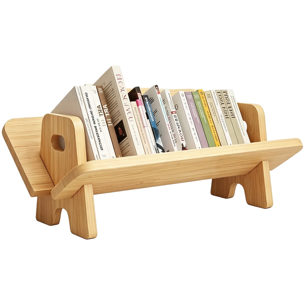 Wood Desktop Slanted Bookshelf, Wooden Book Organizer Rack for Desk, Tool-Free Assembly Book Storage Stand, Removable Display Shelf for Bedroom Study Room Office