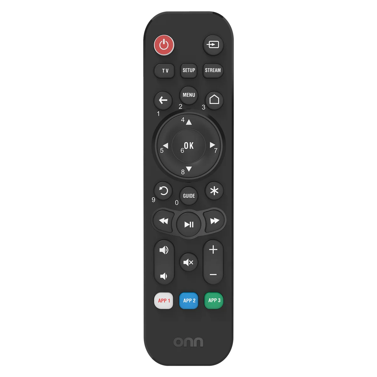 onn. Universal 3-Device Remote, Black, Compatible for TV, Streaming, Soundbar
