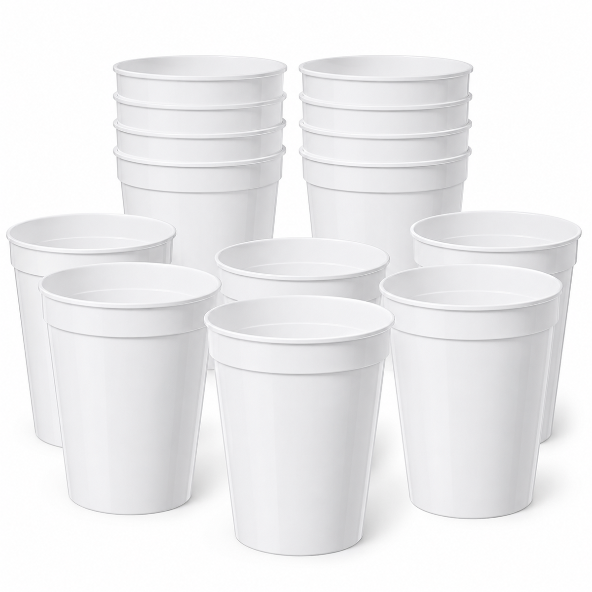 10 Pack 16 oz White Reusable Plastic Stadium Cups, BPA-Free Blank Tumblers, Top-Rack Dishwasher Safe for Wedding, Birthday, Graduation and Party Supplies