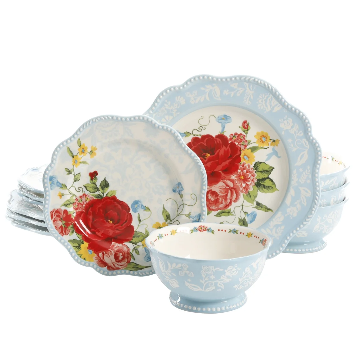 The Pioneer Woman Sweet Rose 12-Piece Stoneware Dinnerware Set