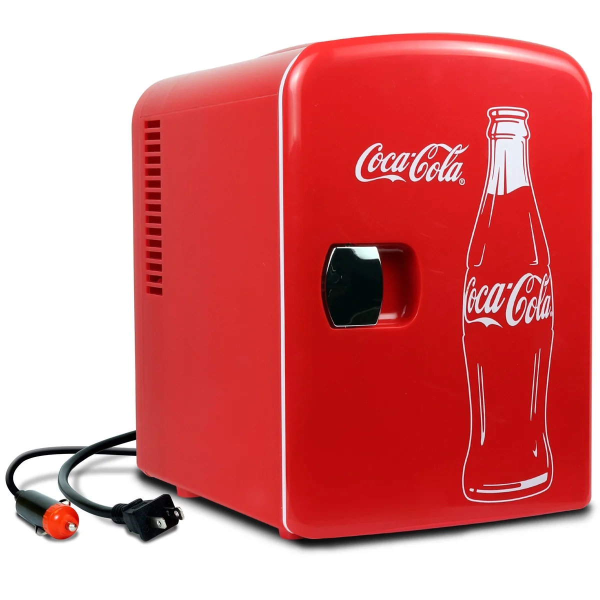 Coca-Cola Mini Fridge 4L 6 Can, Red Portable Beverage Cooler with AC/DC Car Adapter for Travel, Bedroom, Office, Dorm