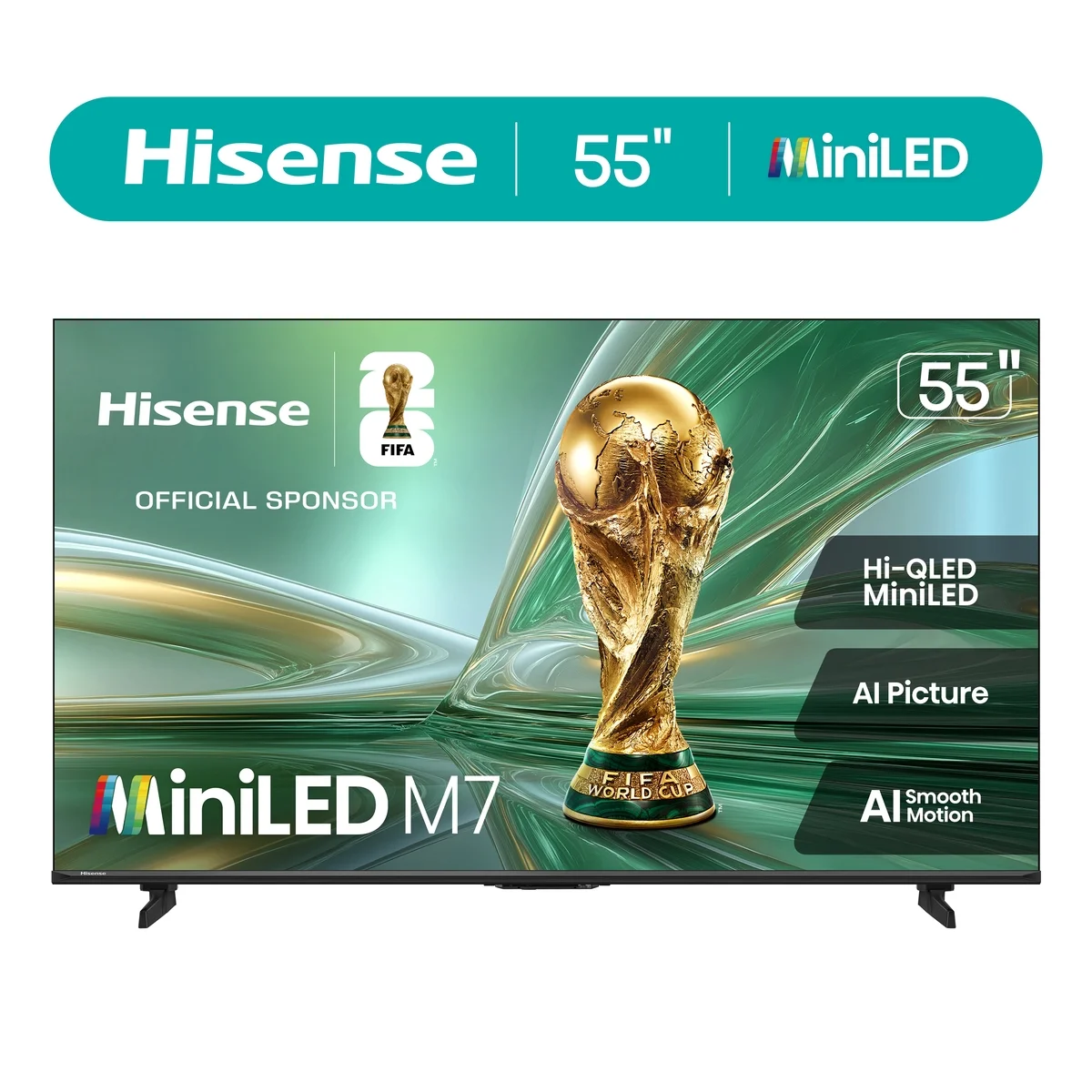 Hisense 55" M7 Mini-LED QLED 4K UHD Google Smart TV (55M7SG, 2026 Model) - Hi - QLED, MiniLED, Full Array Local Dimming, Dolby Vision, HDR10+, Built-in Subwoofer, Game Mode Pro, Google Assistant