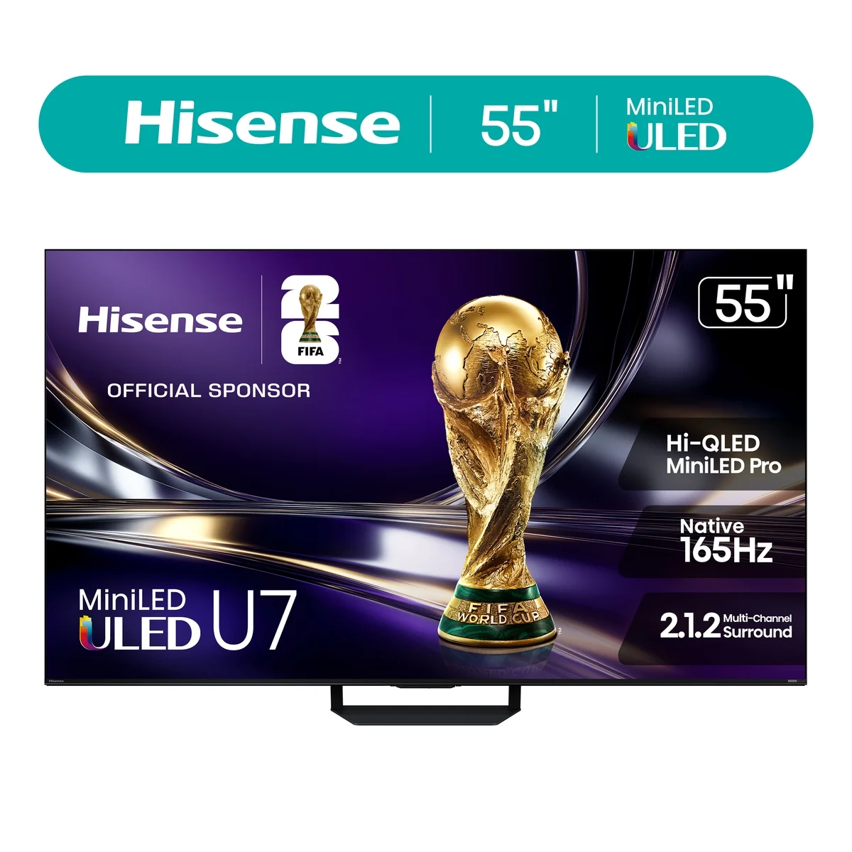 Hisense 55" U7 Mini-LED ULED 4K UHD Smart Google TV (55U7SG, 2026 Model) - Hi - QLED MiniLED , Native 165Hz, VRR 330, HDR10+, Dolby Vision, IMAX Enhanced, Anti-Reflection & Glare-Free