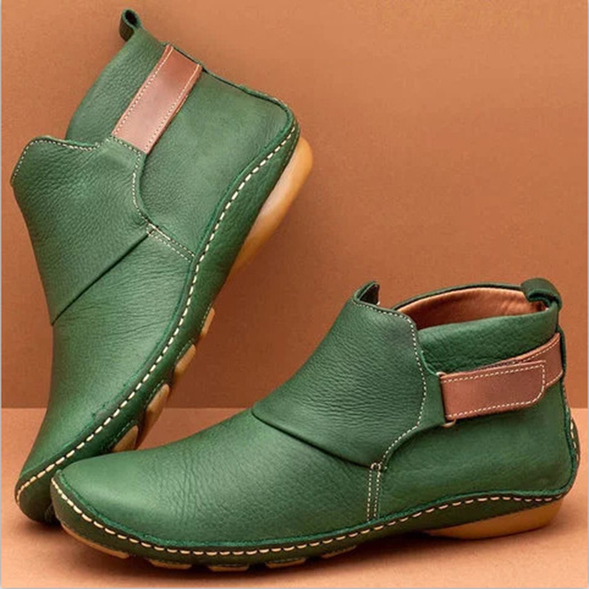 Leather Women Ankle Boots Green Chelsea Waterproof Women's Boots
