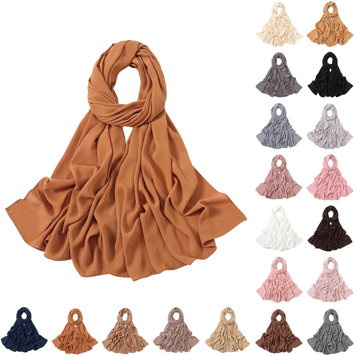 Women's Lightweight Scarf with Natural Crinkle Texture and Solid Color Design Featuring Soft Drape and Clean Edge in Rust Beige Grey and More Light Gray