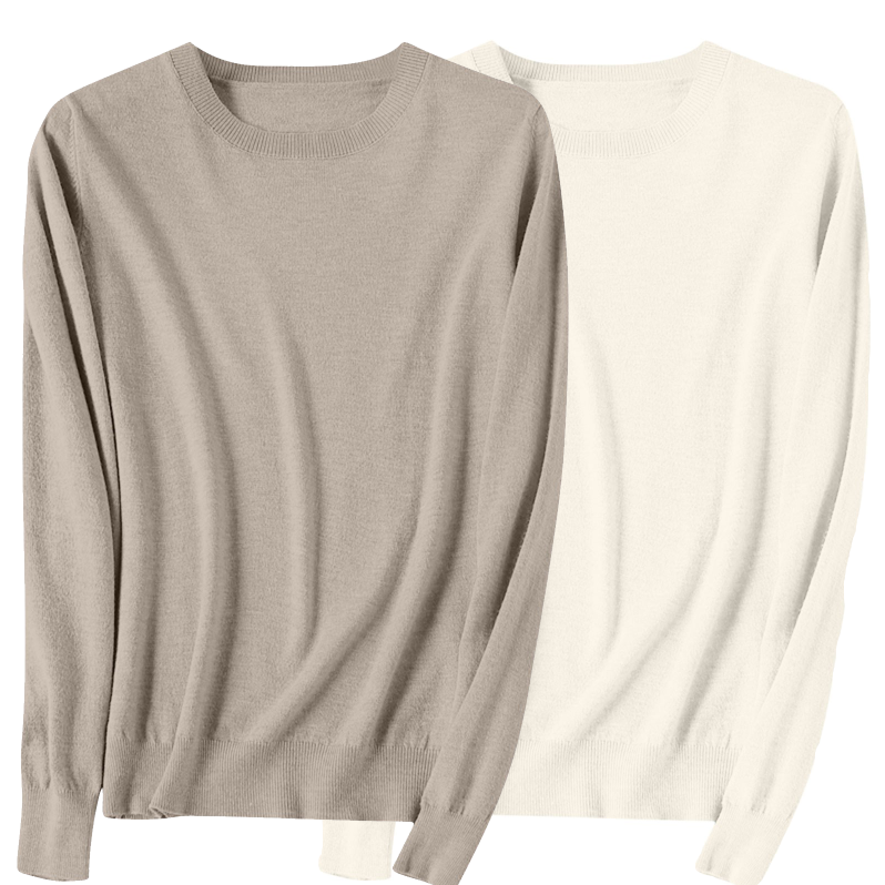 2PC Cotton Long Sleeve Fall Shirts for Women, Crewneck Soft Cozy Pullover Tops, Ladies Solid Color Lightweight Tshirts