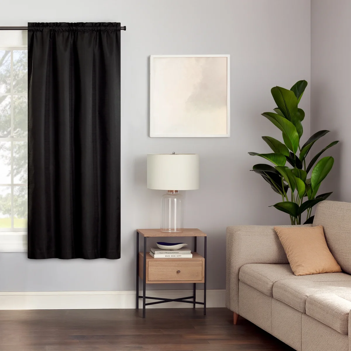 Eclipse Samara Solid Blackout Curtains, Single Curtain Panel, 63 Inch Long Blackout Curtains, 42" W x 63" L, Black