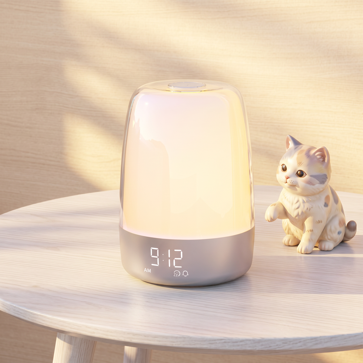 Hansang Sunrise Alarm Clock, Wake up Light Alarm Clock, 3 Ways Dimmable Modern Small Digital RGB Bedside Lamp for Heavy Sleeper
