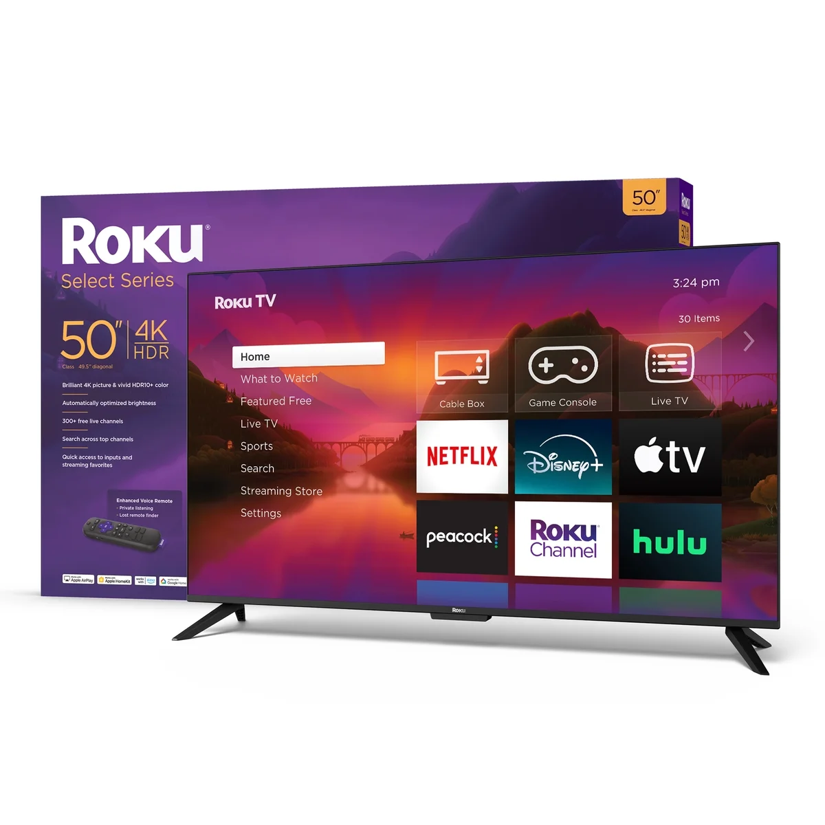 Roku Smart TV 50-Inch Select Series 4K HDR Roku TV with Roku Enhanced Voice Remote, Brilliant 4K Picture, Automatic Brightness, & Seamless Streaming