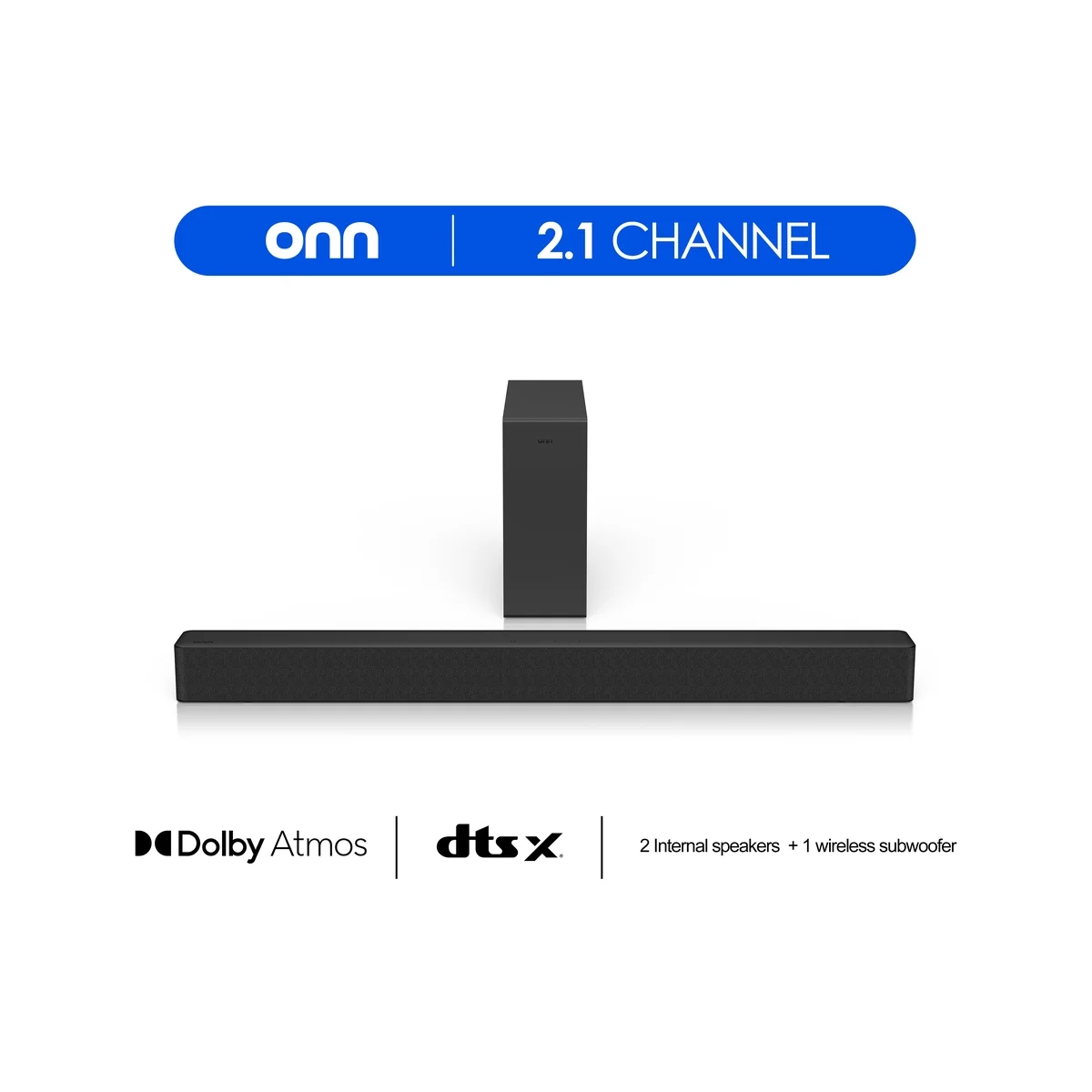 Onn 2.1 Soundbar System with Wireless Subwoofer, 480W Peak Power, Bluetooth, Black