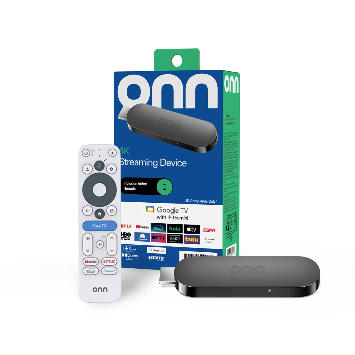 onn 4K Streaming Device, Google TV with Gemini (NEW 2026 Model) - Fast Streaming, Ultra HD, 8GB Storage, 2GB RAM, Remote With Voice Control - U.S. Compatible only