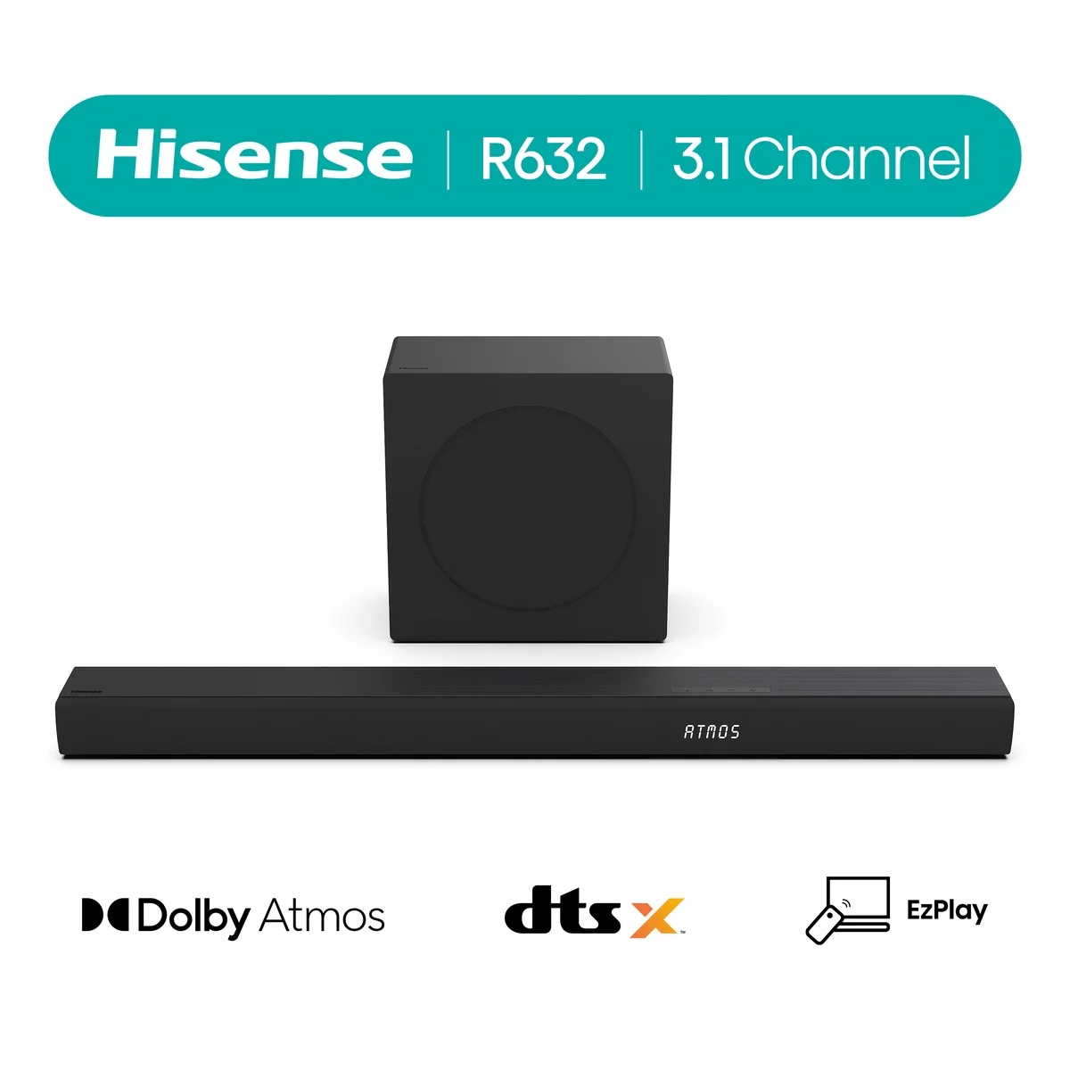Hisense R632 3.1 Channel 380W Soundbar with Wireless Subwoofer with Dolby Atmos, DTS:X, Easy Connect