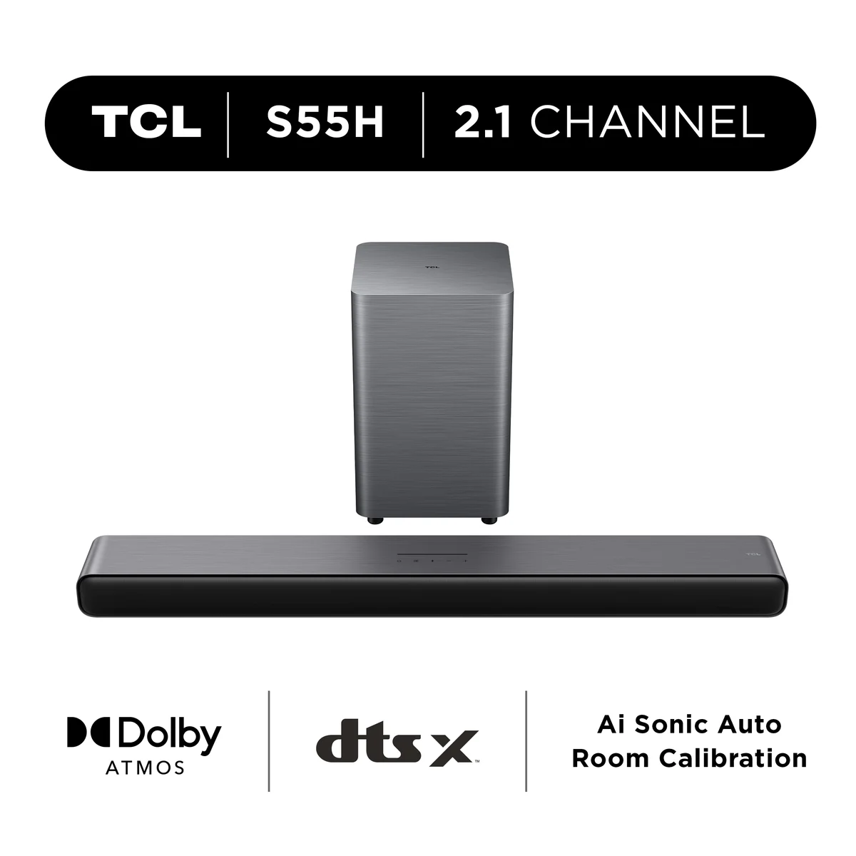 TCL S Class 2.1 Channel Sound Bar with Dolby Atmos, Wireless Subwoofer, and Bluetooth Music Streaming - S55H