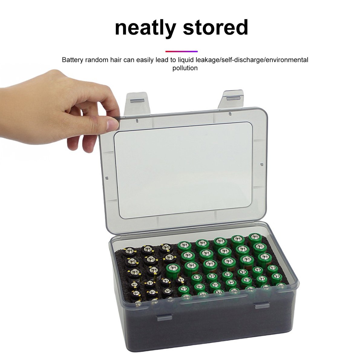 Battery Storage Box 54 Slots Battery Organizer with Translucent Lid Battery Holder with Sponge Liner for AA And AAA Batteries Home Office Drawer