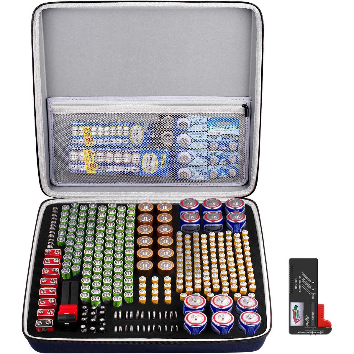 COMECASE Battery Organizer Storage Box, Garage Carrying Case Bag Holder - Holds Up to 300+ Batteries AA AAA C D 9V Lithium 3V with Battery Tester (Batteries Are Not Included)