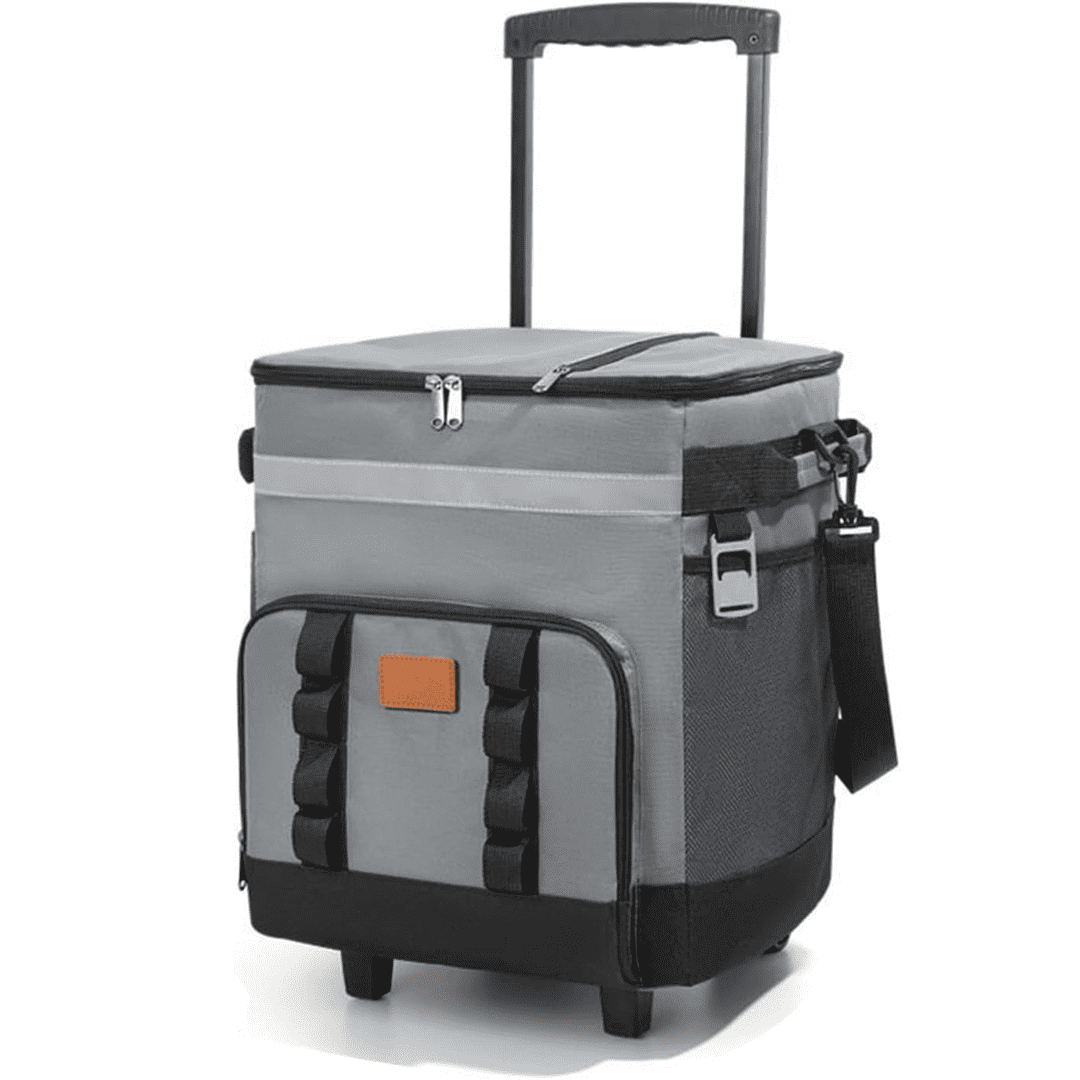 Rolling Cooler, 32QT Ice Chest Rolling Cooler with Wheels and Handle, Soft Sided Leakproof Soft Cooler Bag for Beach Camping Patio Travel Outdoor, Gray