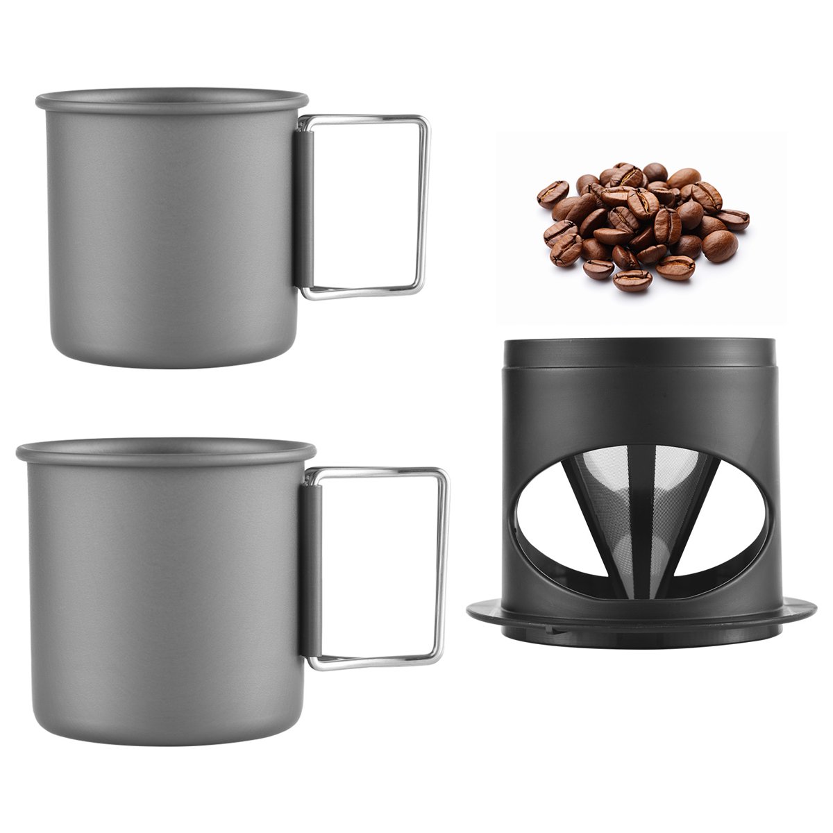 Portable Pour Over Coffee Maker Set Outdoor Camping Travel Aluminum Mug Cup Kit 450ml 250ml