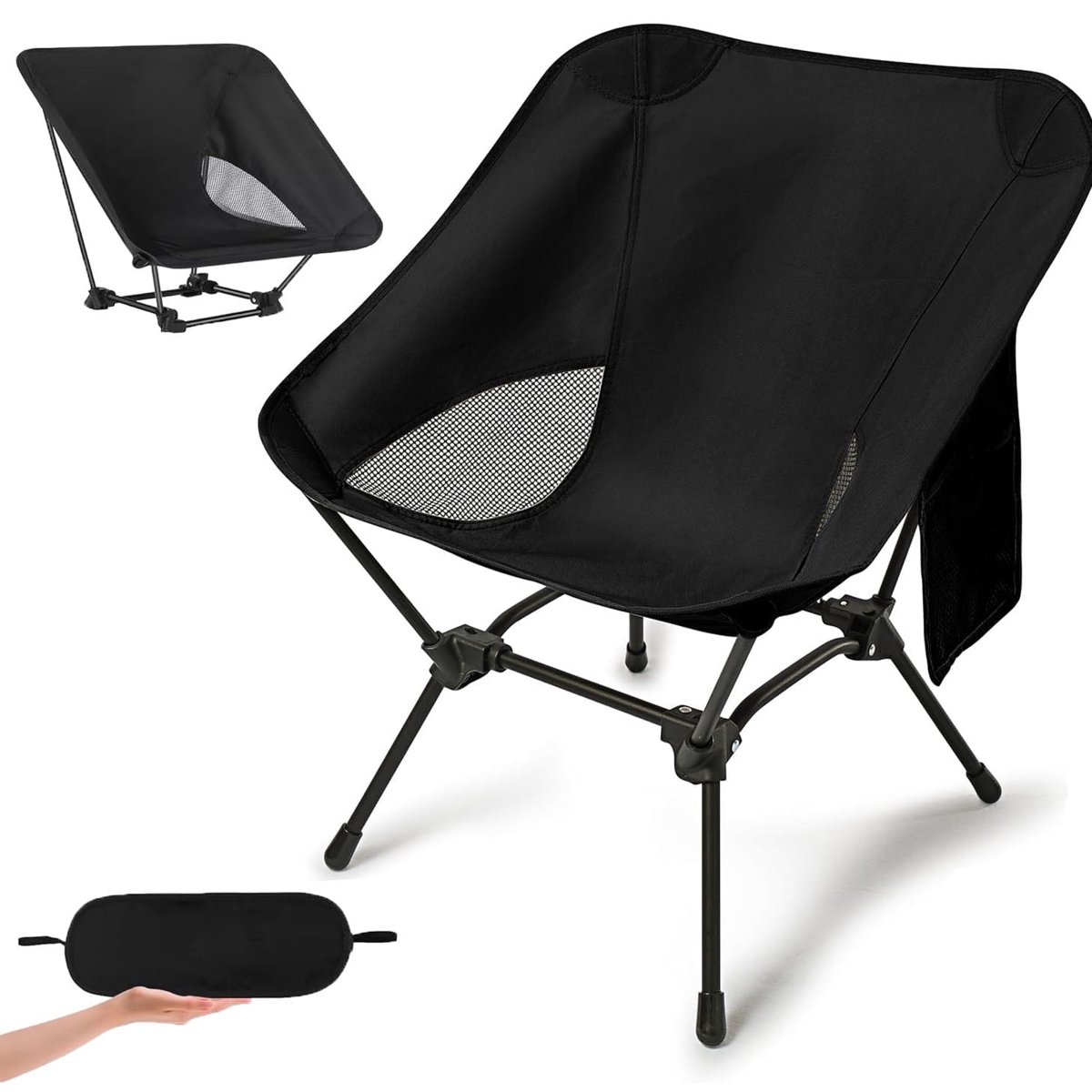 Lightweight Camping Chair, 2-Way Backpacking Chair with Adjustable Height, Portable Folding Camp Chairs Compact Design for Outdoor, Beach, Hiking, Picnic, Black