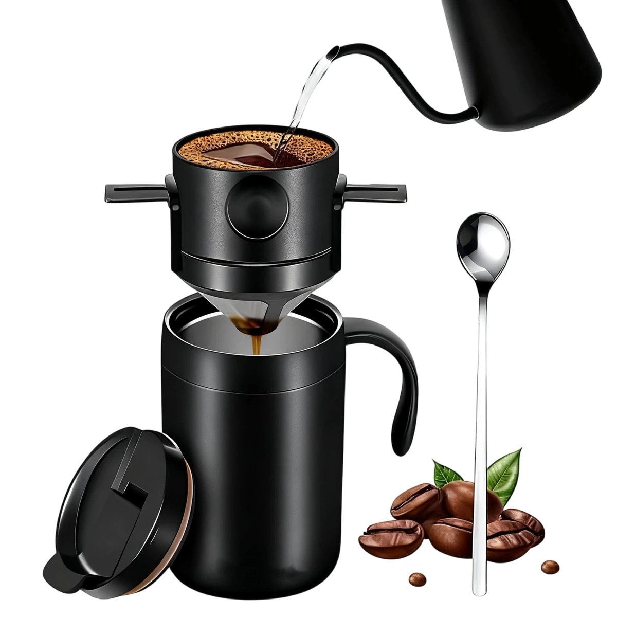 500ml Camping Coffee Maker Pour Over Coffee Maker SetCamp Pour Over SetPortable Coffee Kit for Travel, Camping, Offices, Backpacking three-piece set