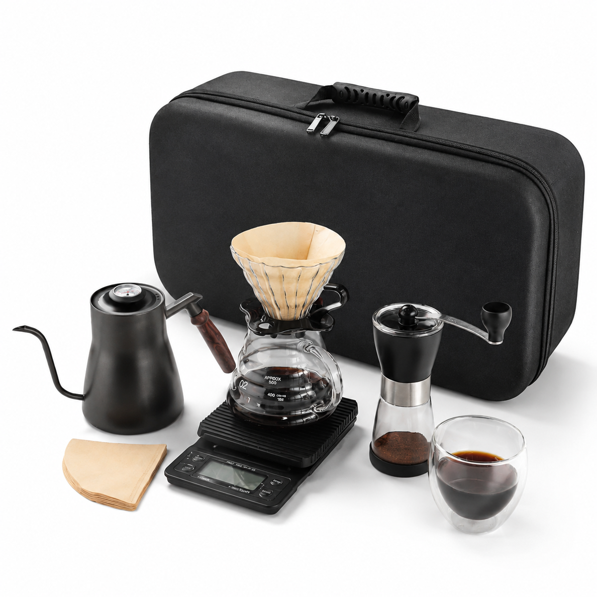 V60 Pour Over Coffee Maker Set with Gooseneck Kettle, Two Cups for Home Camping Office
