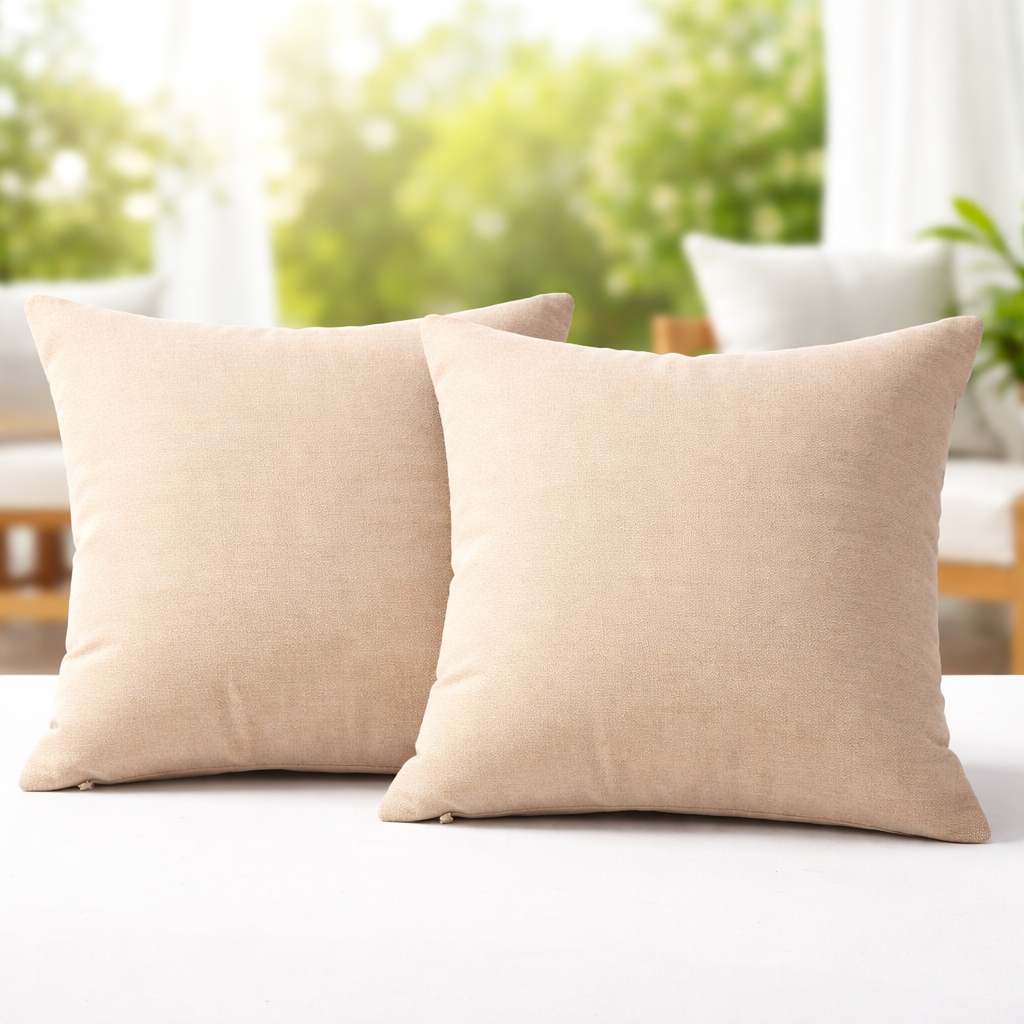 SERWALL Outdoor Throw Pillow Set of 2, Water-Resistant Patio Decorative Cushions, Beige