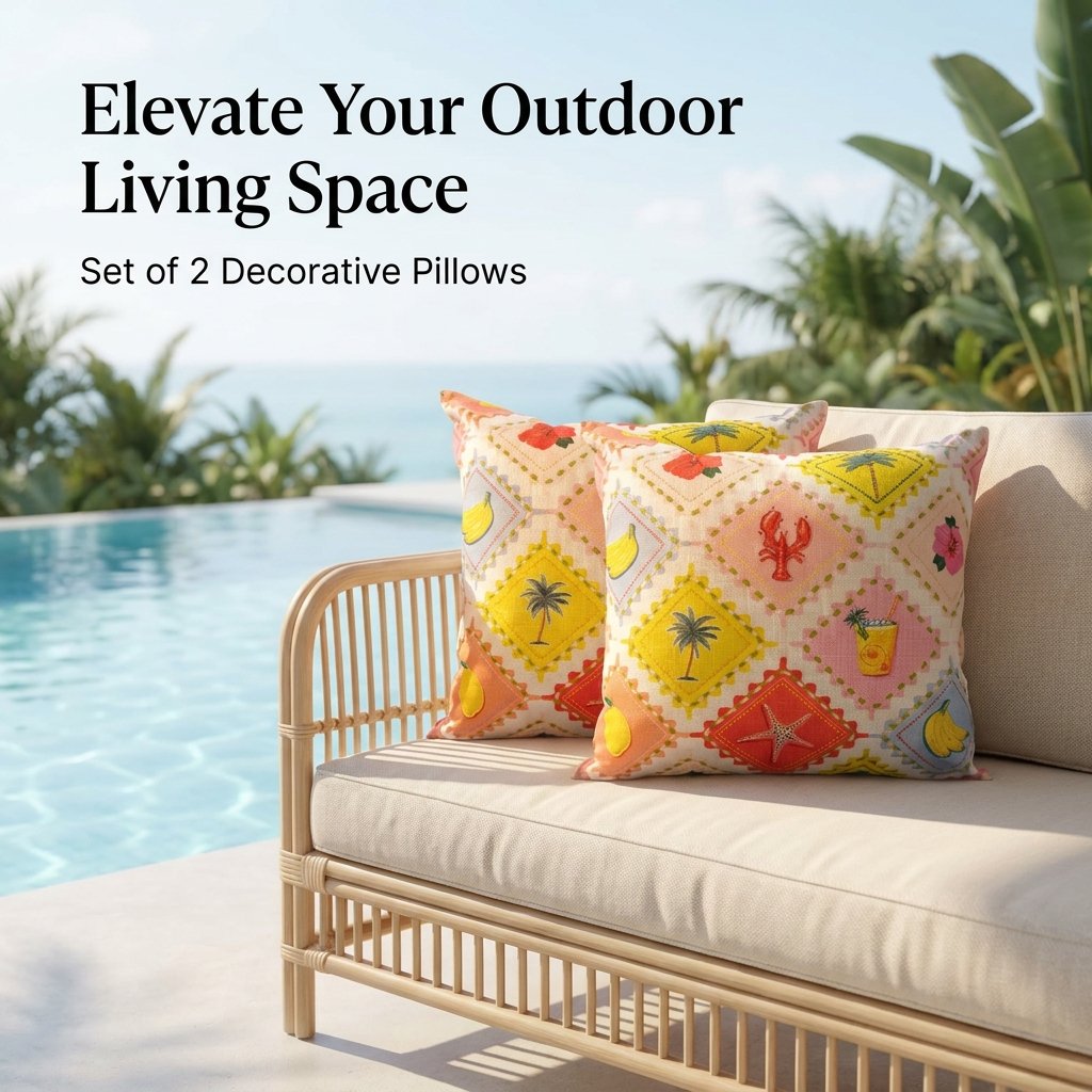 Outdoor Pillows Set of 2, 18 x 18 Weather-Resistant Polyester Patio Throw Pillows with Plush Filling for Sofa Bench, Multi Color