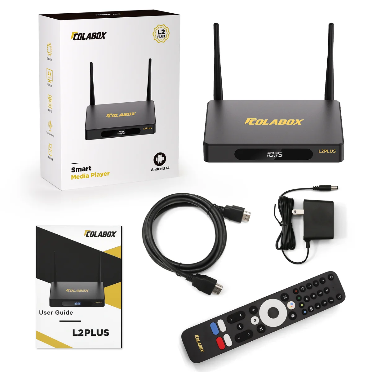 COLABOX L2 Plus Plug & Play 4K TV Streaming Box, Home Media Player with Full Accessories: Remote, HDMI Cable, Power Adapter