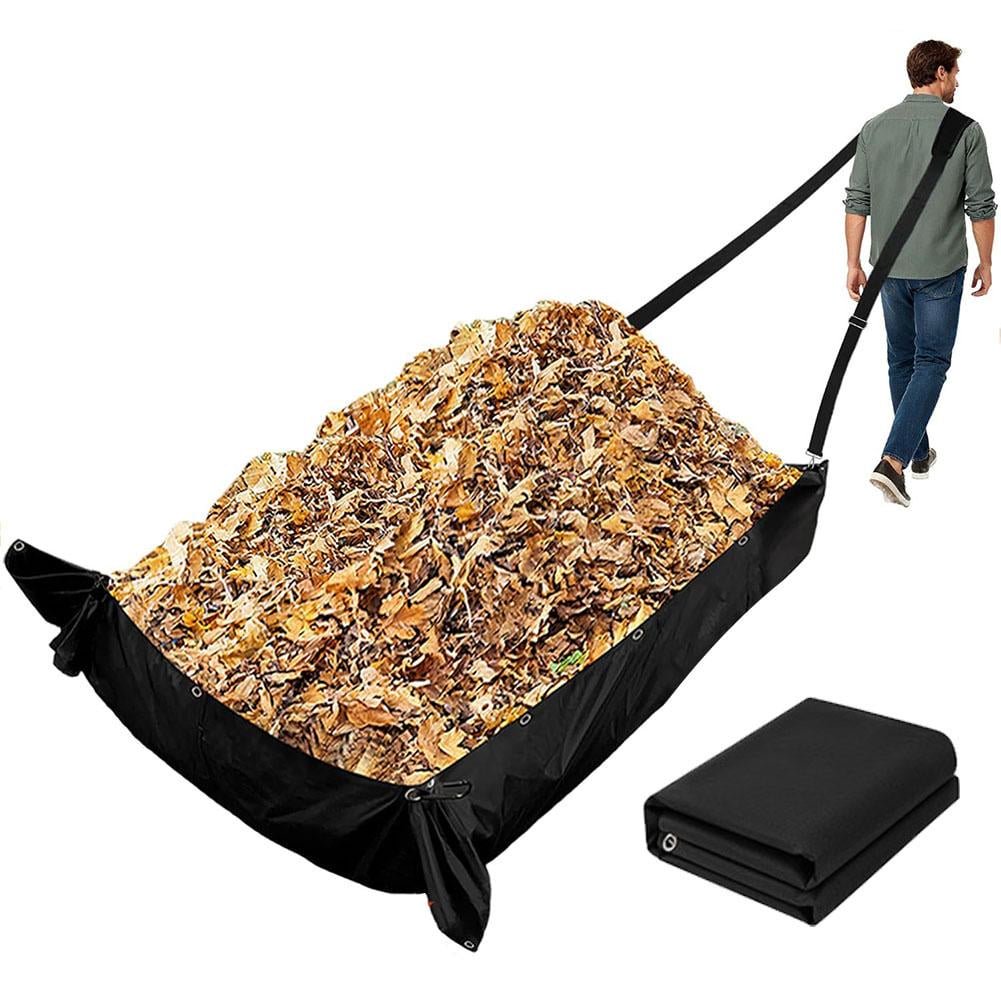 Leaf Collector Lawn Bundle, Black Heavy-Duty Leaf Collection Tarp, Reusable Waterproof & Portable Yard Outdoor Bag, Waste