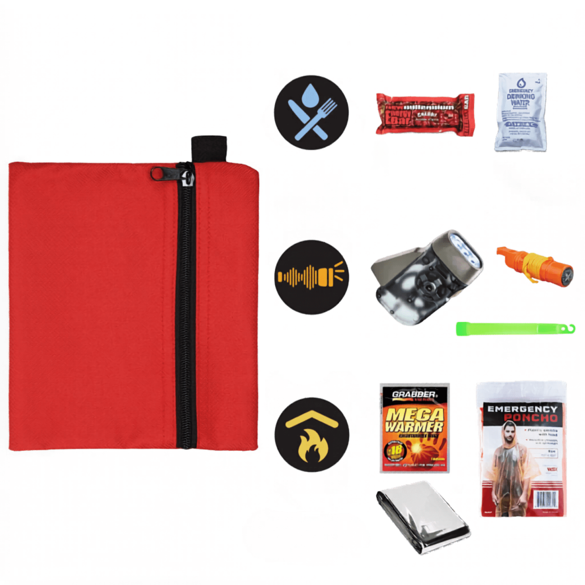 Survival Mini for Children 72 Hour Compact Emergency Kit Travel Size Bag with Food, Water, Poncho, Blanket, Flashlight, Whistle, Bright Stick and Warmer for Kids Preparedness