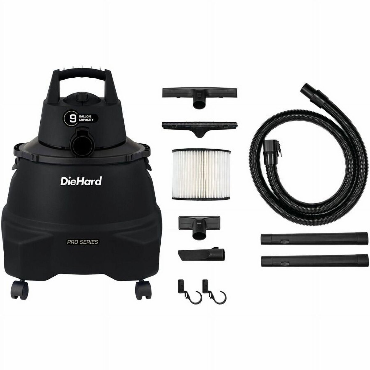 DieHard: Wet Dry Shop Vacuum - 9 Gallon, 5 HP - Black Portable Vac w/ Blower, Extension Wands & Tools, Caster Wheels, Garage-Mess-Jobsite Appliance