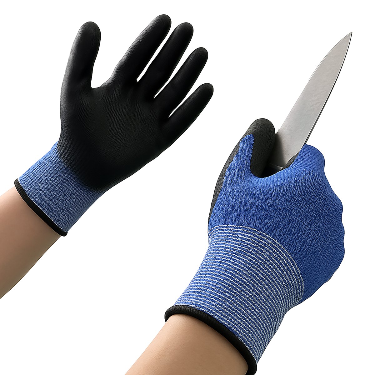 ANSI A5 Cut-Resistant Work Gloves 3-Pack (Orange, Gray, Blue) Seamless HPPE & Glass Fiber Liner, Nitrile-Coated Palm, Breathable & Durable