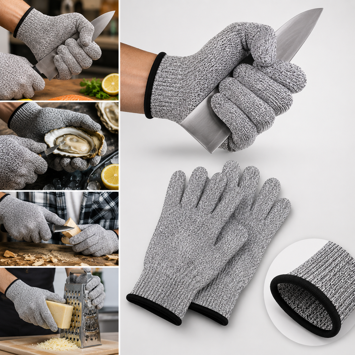 WUSI A5 Cut Resistant Work Gloves for Women and Men, Safety Kitchen Cut Gloves for Chef Oyster Shucking Mandolin Knife Butcher Meat Cutting, with Reinforced Fingers, M