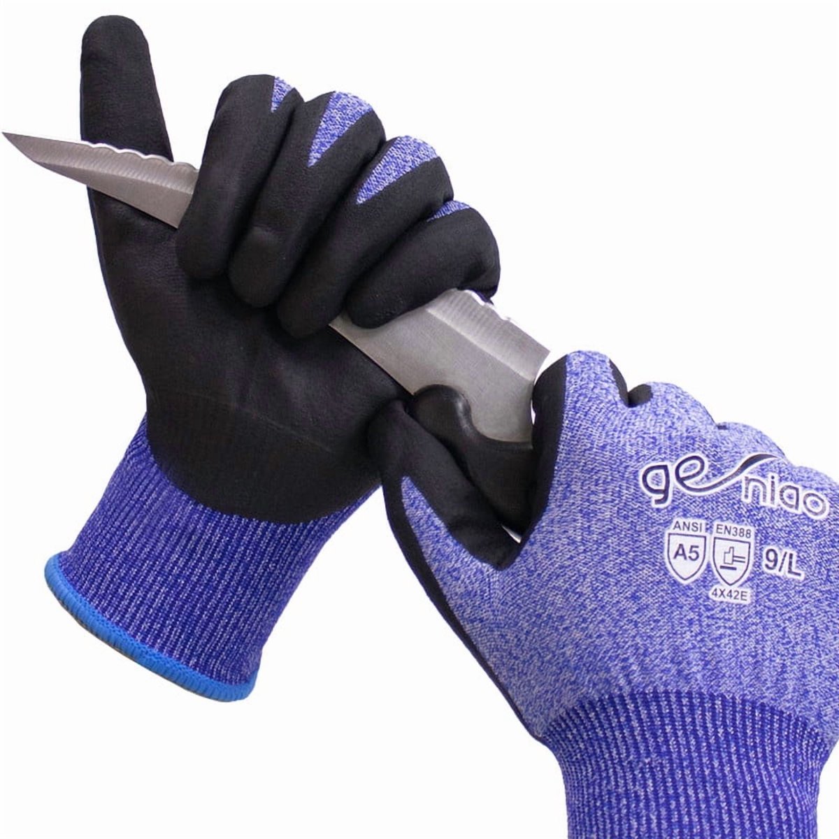 Cut Resistant Work Gloves With Grip for Men and Women A5 Safety Gloves for Gardening Fishing Cutting Construction 1 Pair Blue L