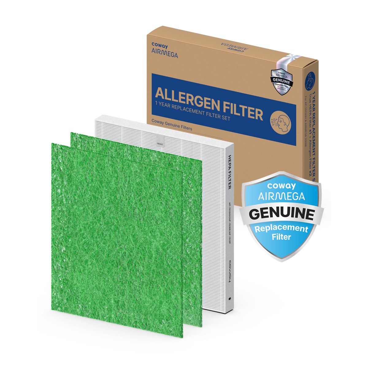 COWAY AP-1512HH & 200M Air Purifier Filter Replacement, Allergen Filter Pack, 2 Allergen Deodorization Filters and 1 True HEPA Filter