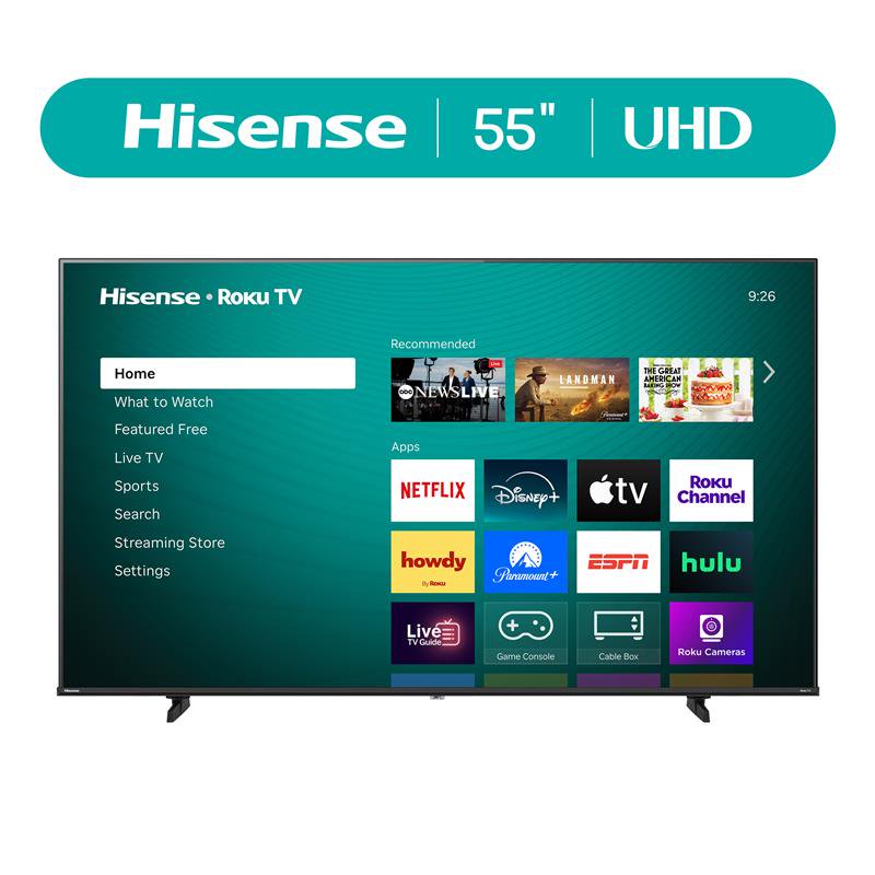 (Open Box) Hisense 55" Class H5 Series 4K UHD Roku Smart TV (55H5BR) - Dolby Vision, HDR10, DTS® Studio Sound™, AI Sports Mode, Game Mode Plus with VRR, Bezel-less Design, Roku TV OS
