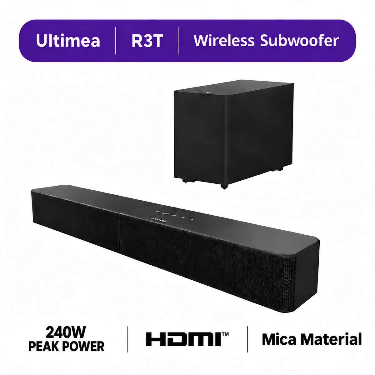 ULTIMEA Sound Bar With Wireless Subwoofer, 240W, App Control, BassMX & VoiceMX, Soundbar for Smart TV, Bluetooth 6.0, HDMI, Optical, Poseidon R3T