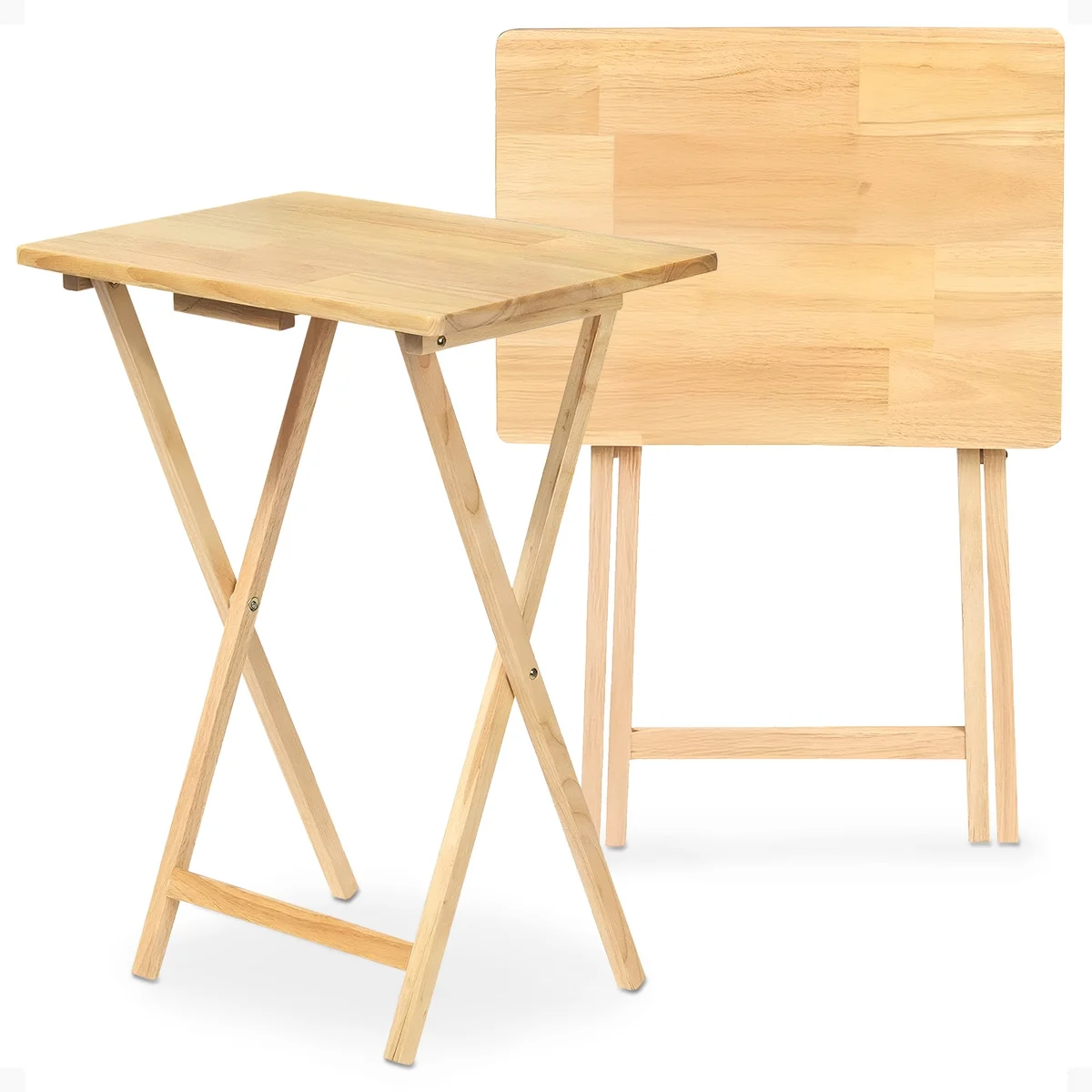 PJ Wood Folding TV Snack Tray Table - Natural Finish - 2 Piece Set