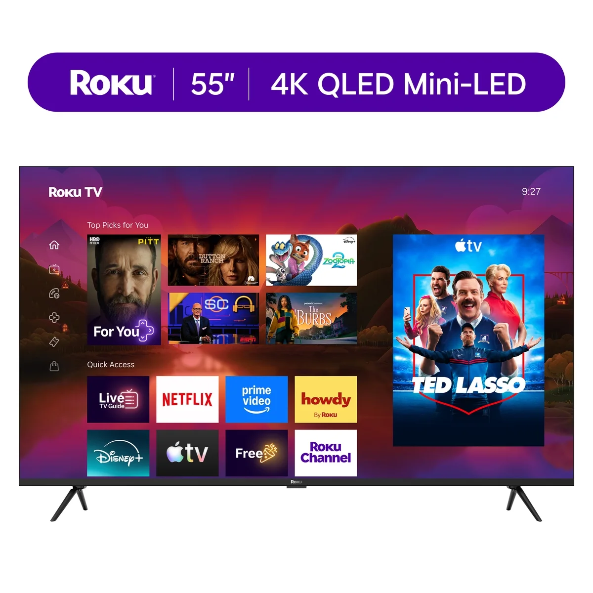 Roku Smart TV 2025 55-Inch Plus Series, 4K QLED Mini-LED TV Roku TV with Enhanced Voice Remote