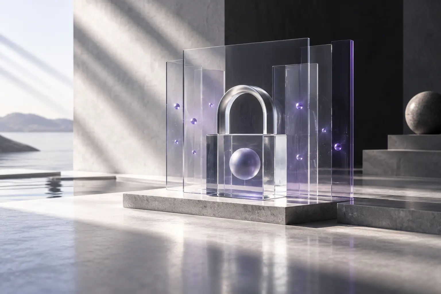 An abstract glass lock representing privacy and data control